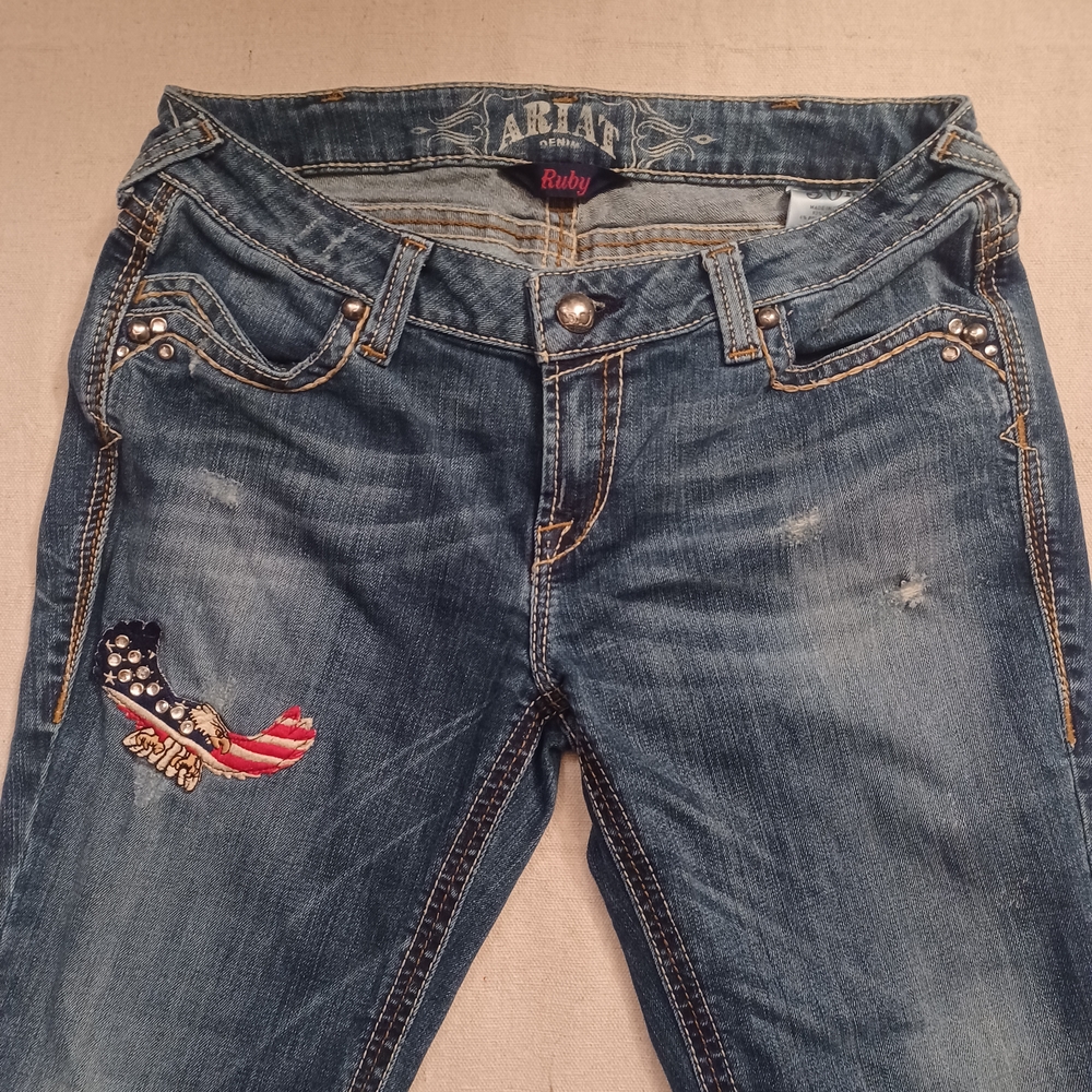Ariat Ruby Distressed Bootcut Jeans With Eagle Pa… - image 1